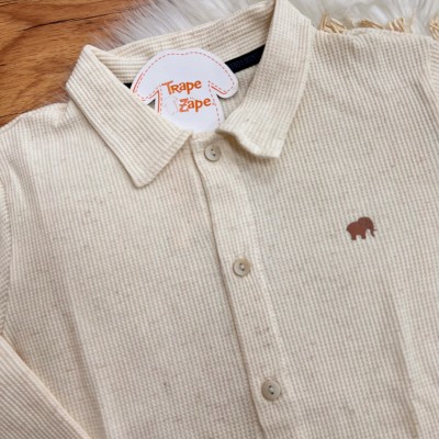 Conj. Camisa Manga Longa de Linho e Calça de Moletom - Areia e Chumbo